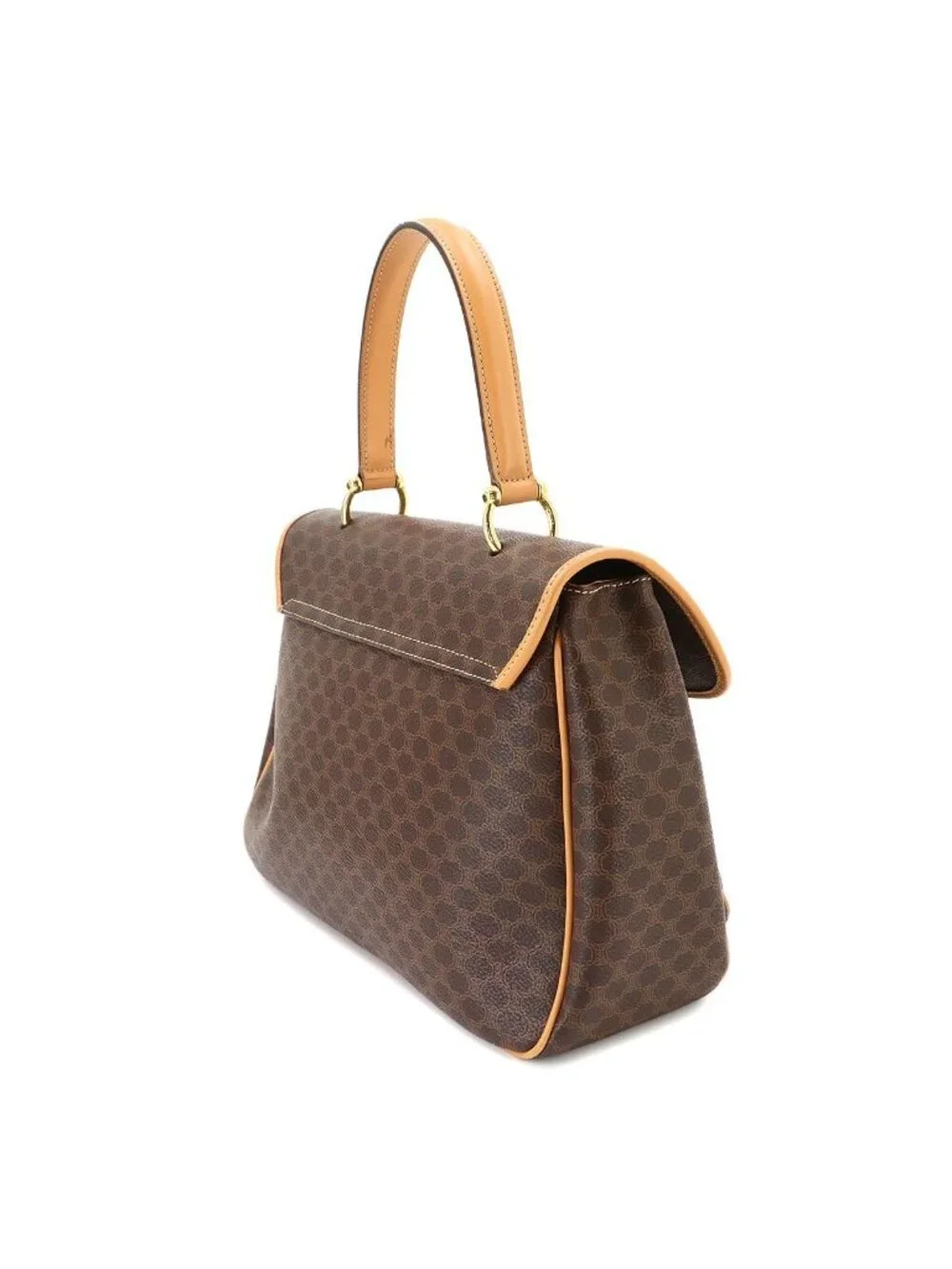 Celine Macadam Hand Bag Leather Brown Gold Vintage